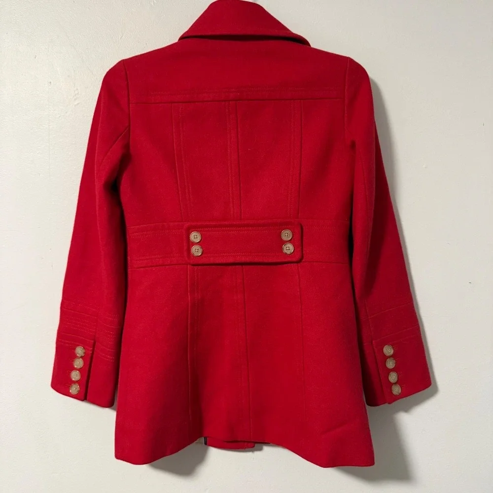 J.Crew Womens Red Wool Blend Button‎ Front Pea Coat Jacket AS-IS 6 Mid length - Picture 4 of 15